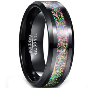 (Wholesale)Black Tungsten Carbide Imitate Opal Ring-4352