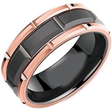 (Wholesale)Tungsten Carbide Black Rose Brick Pattern Ring-4382
