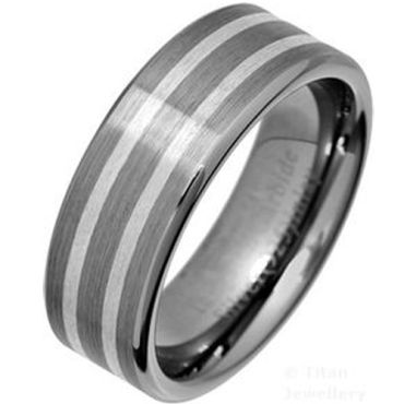 (Wholesale)Tungsten Carbide Double Lines Ring - TG4388