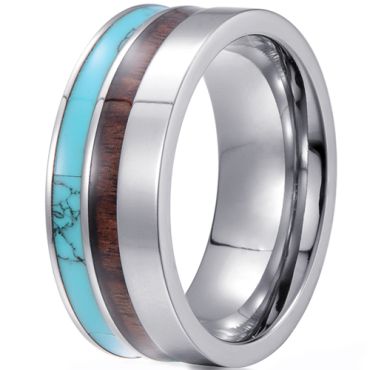 (Wholesale)Tungsten Carbide Imitate Turquoise & Wood Ring-4424