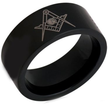 (Wholesale)Black Tungsten Carbide Masonic Ring - TG4439