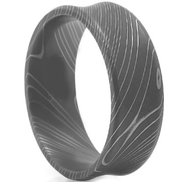 (Wholesale)Black Tungsten Carbide Concave Damascus Ring - TG4470