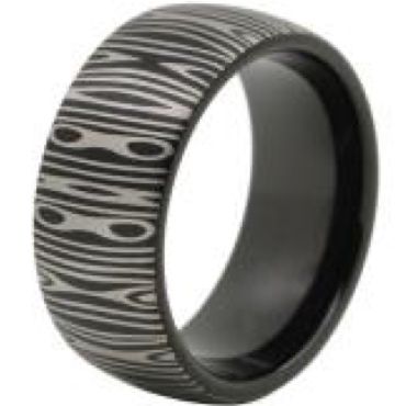 (Wholesale)Black Tungsten Carbide Damascus Ring - TG4526