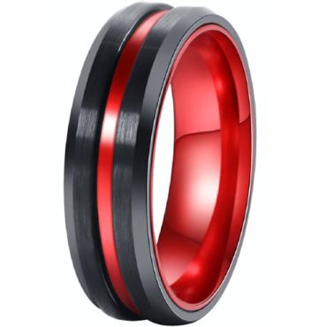 (Wholesale)Tungsten Carbide Aluminum Black Red Ring-TG4527