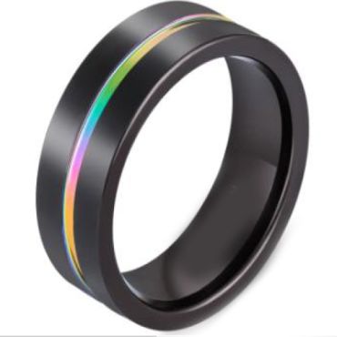 (Wholesale)Black Tungsten Carbide Rainbow Color Ring - TG4583