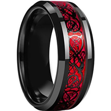 (Wholesale)Black Red Tungsten Carbide Dragon Ring - TG4659AA