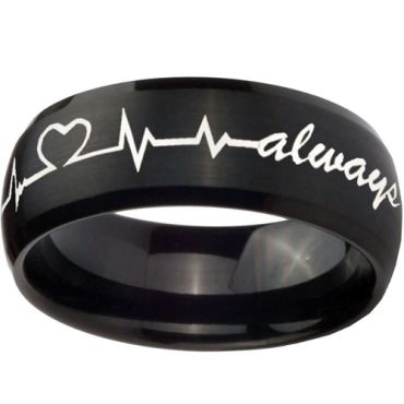 (Wholesale)Black Tungsten Carbide Heartbeat Ring - TG4702