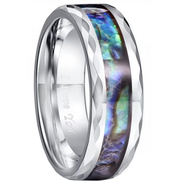 (Wholesale)Tungsten Carbide Faceted Abalone Shell Ring-TG5030