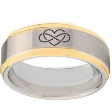 (Wholesale)Tungsten Carbide Gold Tone Silver Infinity Heart Ring-TG5087