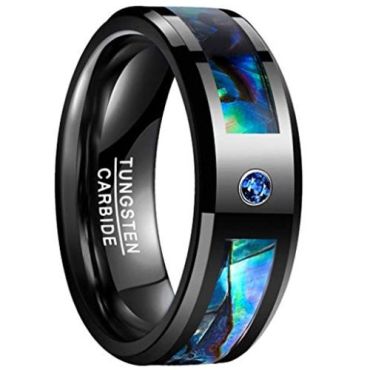 (Wholesale)Black Tungsten Carbide Abalone Shell Ring With Cubic Zirconia-TG5097