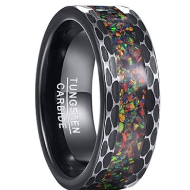 (Wholesale)Black Tungsten Carbide Ring With Crushed Opal-TG5107