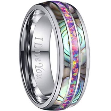 (Wholesale)Tungsten Carbide Abalone Shell & Crushed Opal Ring-TG5133