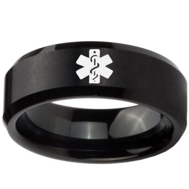 (Wholesale)Black Tungsten Carbide Medic Alert Ring - TG612