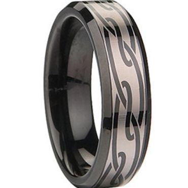 (Wholesale)Black Tungsten Carbide Celtic Ring - TG674