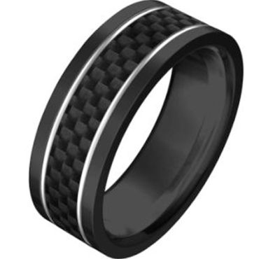 (Wholesale)Black Tungsten Carbide Carbon Fiber Ring-TG765
