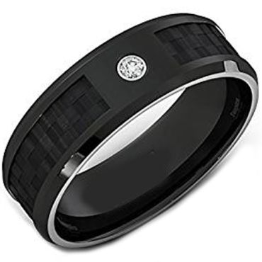 (Wholesale)Black Tungsten Carbide Carbon Fiber & CZ Ring-TG878