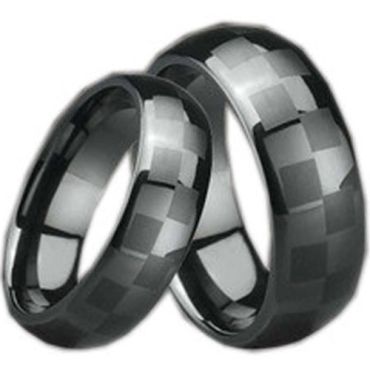 (Wholesale)Black Ceramic Checkered Flag Dome Ring - TG995