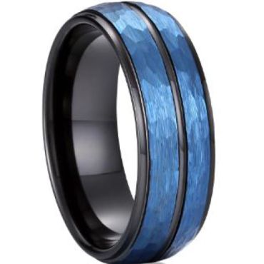 (Wholesale)Tungsten Carbide Black Blue Faceted Ring - TG4042AA
