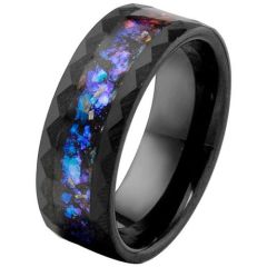 (Wholesale)Black Tungsten Carbide Faceted Ring With Crushed Opal-00193