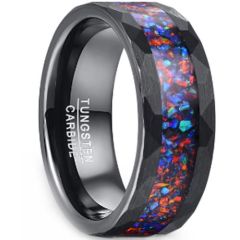 (Wholesale)Black Tungsten Carbide Faceted Ring With Crushed Opal-00219