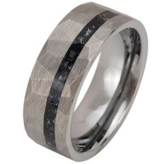 (Wholesale)Tungsten Carbide Faceted Ring With Meteorite-00438