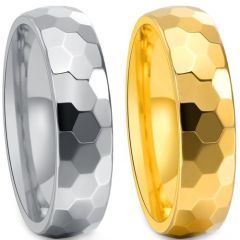 (Wholesale)Tungsten Carbide Gold Tone/Silver Faceted Ring-00450