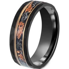 (Wholesale)Tungsten Carbide Black Gold Tone Ring With Meteorite & Gold Foil-00520
