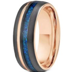 (Wholesale)Tungsten Carbide Black Gold Tone Ring With Crushed Opal-00527