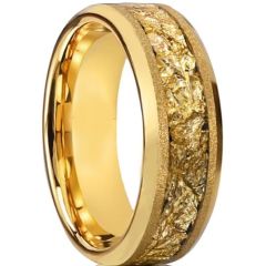 (Wholesale)Gold Tone Tungsten Carbide Gold Foil Sandblasted Ring-00537