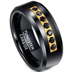 (Wholesale)Tungsten Carbide Black Gold Tone Ring With Cubic Zirconia-00540