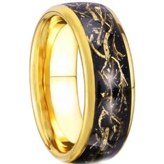 (Wholesale)Gold Tone Tungsten Carbide Meteorite & Gold Foil Ring-00541