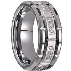 (Wholesale)Tungsten Carbide Tire Tread Ring With Cubic Zirconia-00548
