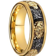 (Wholesale)Gold Tone Tungsten Carbide Meteorite & Gold Foil Ring-00549