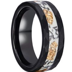 (Wholesale)Black Tungsten Carbide Meteorite Gold Foil & Marble Ring-00552