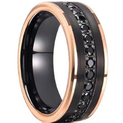 (Wholesale)Tungsten Carbide Black Rose Ring With Cubic Zirconia-00553