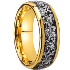 (Wholesale)Gold Tone Tungsten Carbide Ring With Meteorite-00555