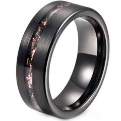 (Wholesale)Black Tungsten Carbide Ring With Meteorite & Copper Foil-00573