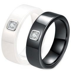 (Wholesale)Black/White Ceramic Ring With Cubic Zirconia-00595
