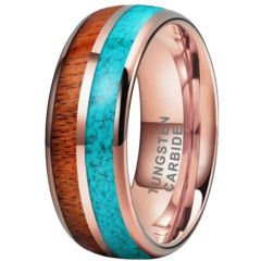 (Wholesale)Rose Tungsten Carbide Deer Antler & Wood Dome Court Ring-00764