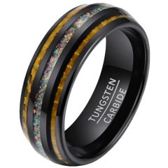 (Wholesale)Black Tungsten Carbide Crushed Opal & Carbon Fiber Ring-00767