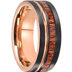 (Wholesale)Tungsten Carbide Black Gold Tone Ring With Koa Wood-00785