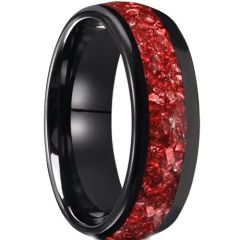 (Wholesale)Black Tungsten Carbide Ring With Created Red Ruby-00793