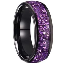 (Wholesale)Black Tungsten Carbide Purple Amethyst Ring-00797