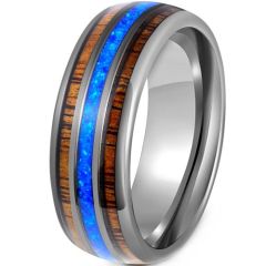 (Wholesale)Tungsten Carbide Ring With Koa Wood & Crushed Opal-00802
