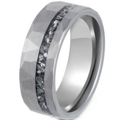 (Wholesale)Tungsten Carbide Faceted Ring With Meteorite-00804