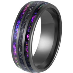 (Wholesale)Black Tungsten Carbide Ring With Meteorite & Crushed Opal-00808