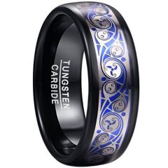 (Wholesale)Tungsten Carbide Black Blue Silver Celtic Ring-00943