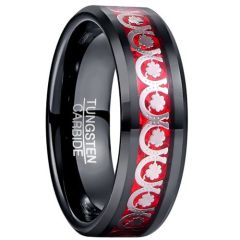 (Wholesale)Black Tungsten Carbide Floral Clover Ring With Carbon Fiber-00945