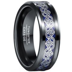 (Wholesale)Tungsten Carbide Black Silver Heart Ring With Carbon Fiber-00947
