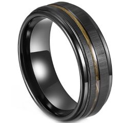 (Wholesale)Black Tungsten Carbide Wood Step Edges Ring-00977